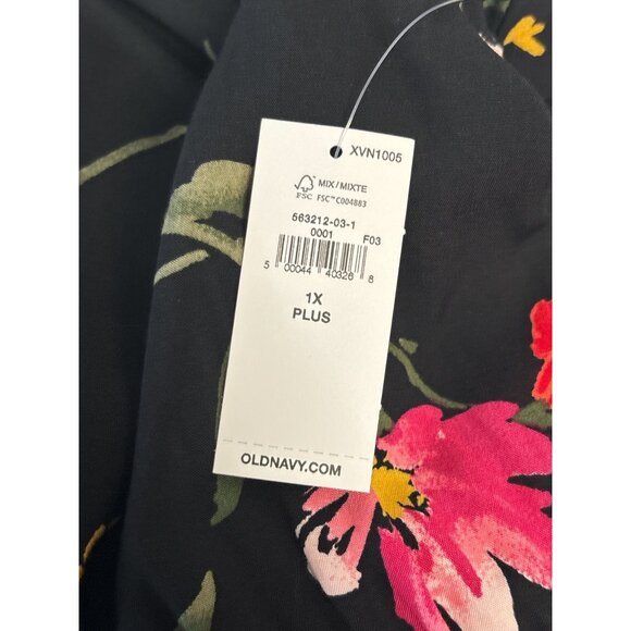 Old Navy Womens Floral Black Midi Dress V-Neck Elastic Waist 1X Plus - Picture 7 of 9